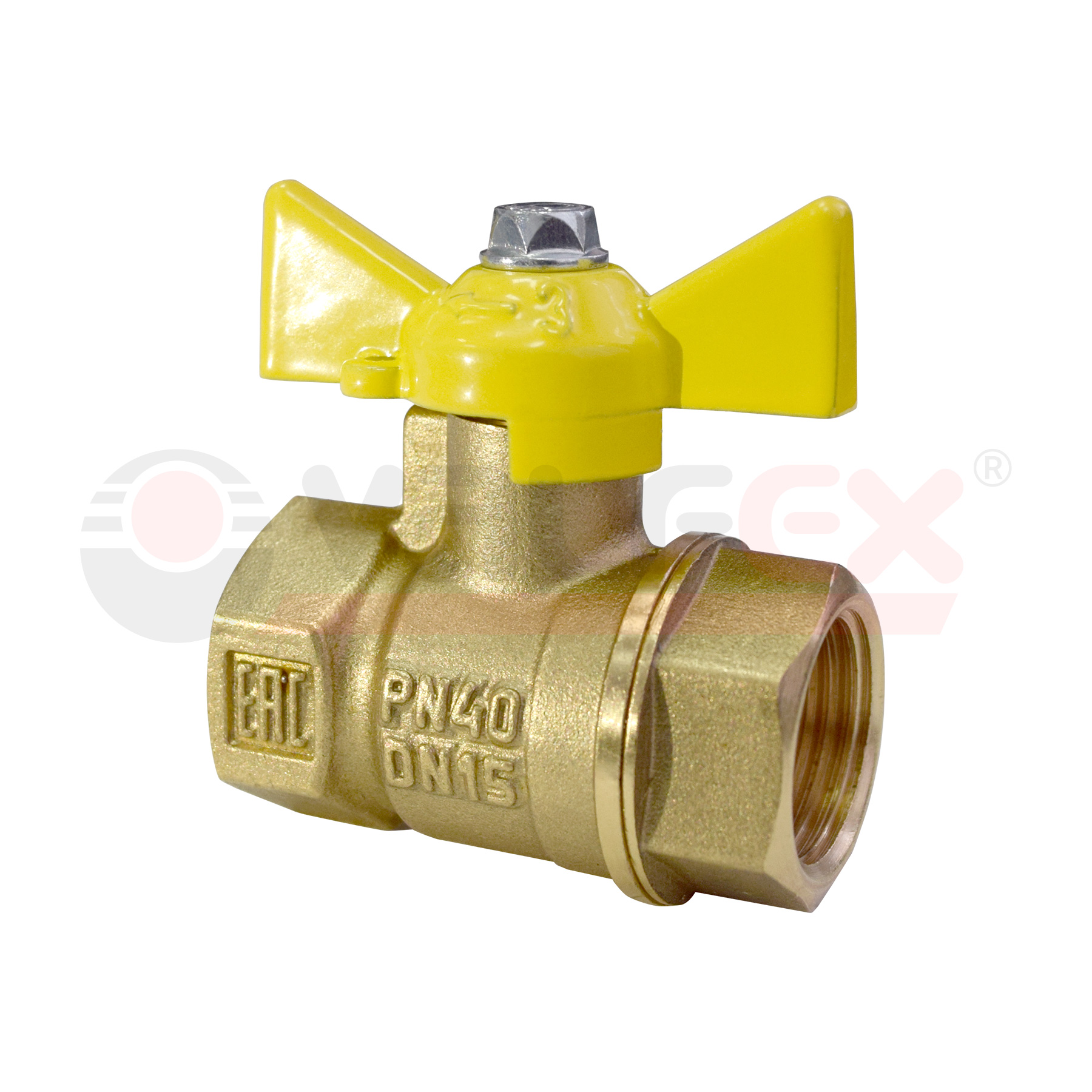 Кран шаровый латунныйVALFEX  11б27п газ ВР/ВР Ду 15 (1/2") Ру 40 бабочка 